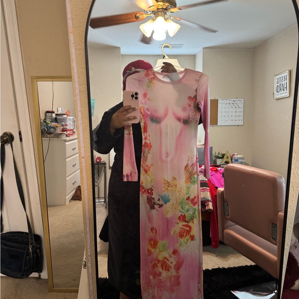 Amazon Pink Floral Long Sleeve Dress - Picture 3 of 4